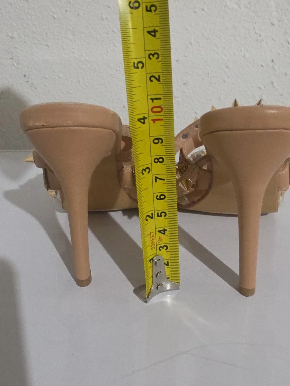 Forever 21 Nude and Gold Studded Rhinestone Heeled Slides